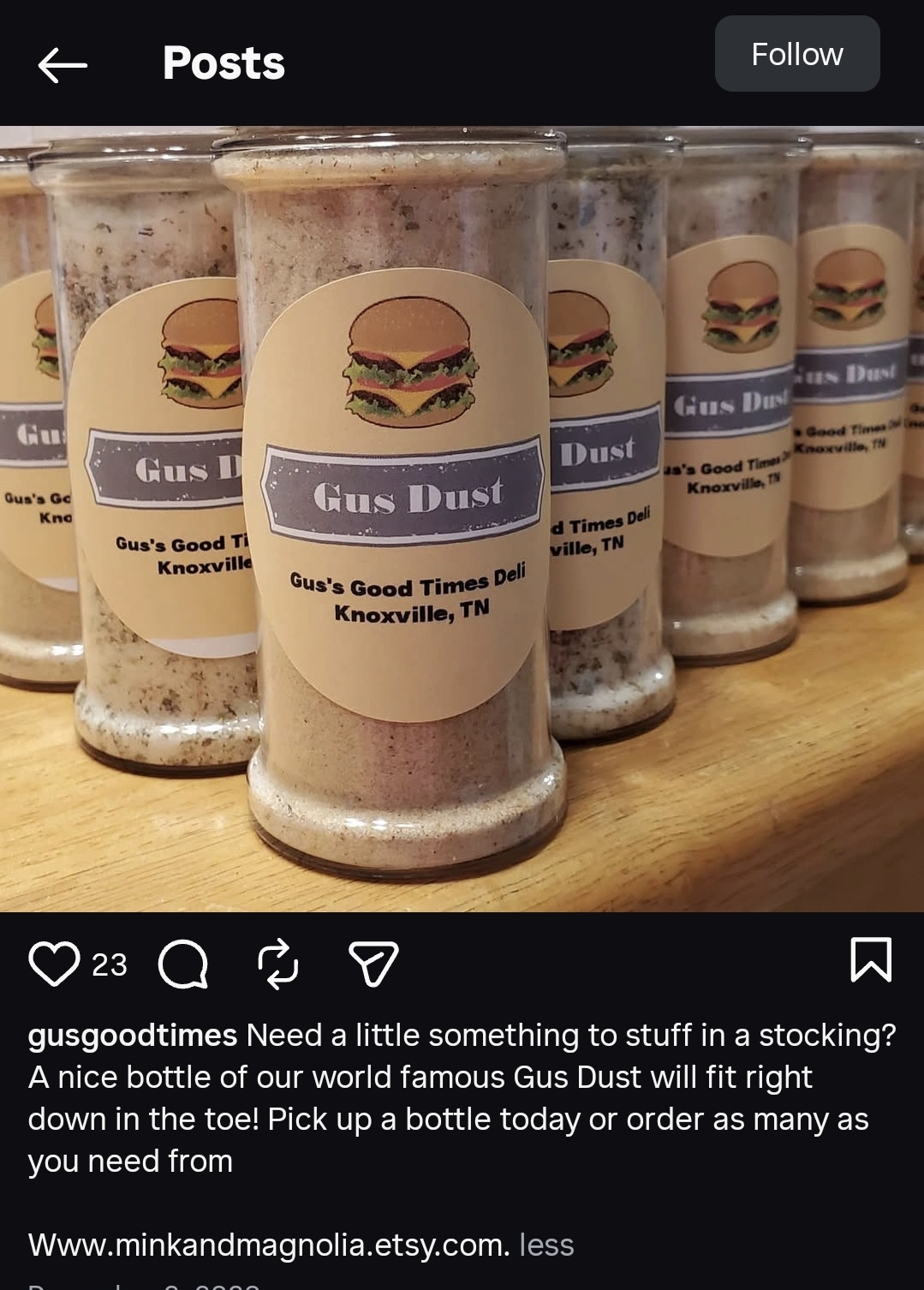 Gus Dust bottles on display